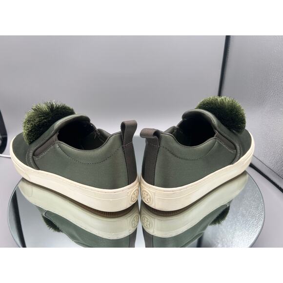 TORY BURCH Pom Pom Satin Platform Sneaker In Green - Daphne Style - Picture 5 of 13